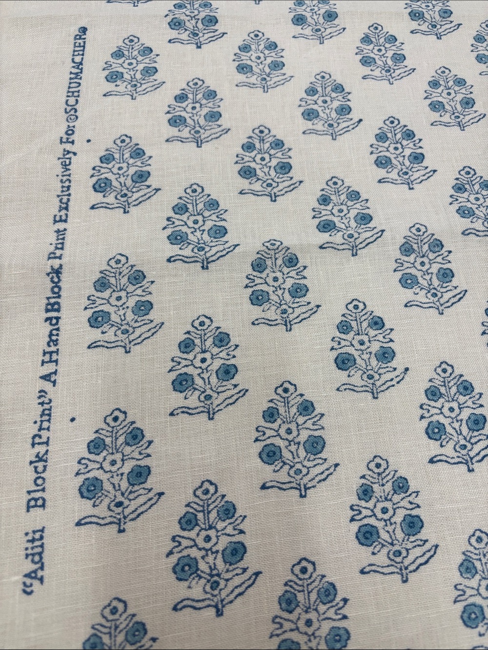 Schumacher Aditi BlockPrint Floral Accent in Blue- 1/2 a yard